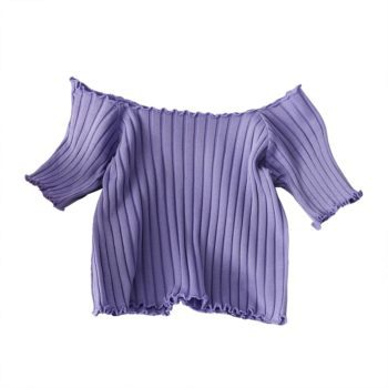 HELIAR Women T-shirt Off Shoulder Knitting Crop Tops Women Fashion Solid Short Sleeve Skinny T-shirts Women