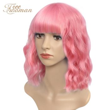 FREEWOMAN Green Synthetic Wig Lolita Short Bob Wig With Bangs Cosplay Water Wave Synthetic Hair Wigs For Women American Style