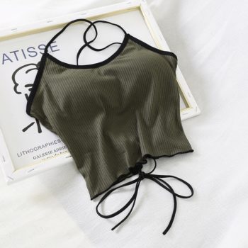 HELIAR Halter Tops Women Backless Bandage Crop Tops Women Solid Cotton Underwear Bra Tops For Women