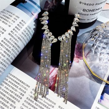 FYUAN Fashion Long Tassel Full Rhinestone Drop Earrings for Women Bijoux Shiny Water Drop Crystal Dangle Earrings