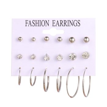 EN 12 Pairs Flower Women'S Earrings Set Pearl Crystal Stud Earrings Boho Geometric Tassel Earrings For Women Jewelry Gift