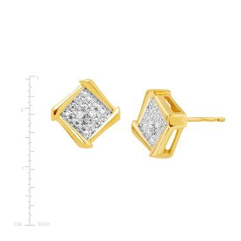 Framed Square Stud Earrings with Diamonds in 18K Gold-Plated Bronze