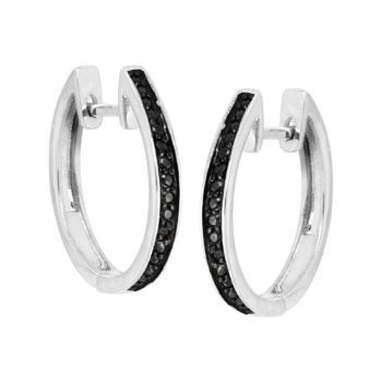 Hoop Earrings with Black Diamonds in Silver-Plated Brass