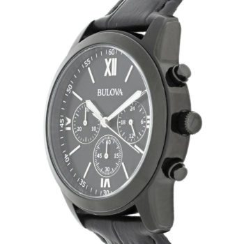 Bulova Men's Quartz Chronograph Black Dial Black Leather 40mm Watch 98A152