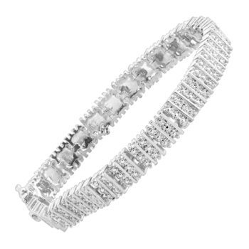 Square Link Tennis Bracelet with Diamonds in 14K Plated Brass, 7.25"