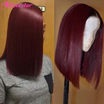 13x4 Straight Burgundy Bob Lace Front Wigs 99J Lace Front Human Hair Wigs Brazilian Pre plucked 150% Density Jazz Star Non-Remy