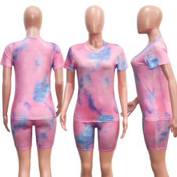 Tie Dye Two Piece Set For Women Summer Clothes TShirts Biker Shorts Set Tracksuit Casual Matching Sets Jogging Femme 2020