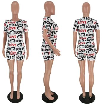 Lounge Wear Two Pieces Set Women T Shirt Biker Shorts Set Summer Clothes For Women 2020 Cartoon Print Matching Sets