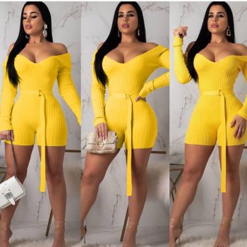 Bodycon Women Playsuit Festival Clothes Autumn Long Sleeve Belted Streetwear One Piece Outfits Club Party Jumpsuits