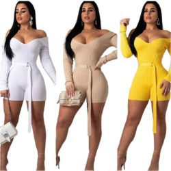 Bodycon Women Playsuit Festival Clothes Autumn Long Sleeve Belted Streetwear One Piece Outfits Club Party Jumpsuits