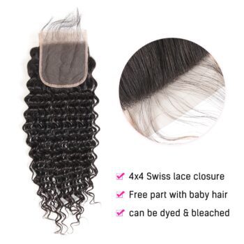 Brazilian Deep Wave Bundles With Closure Non-Remy Human Hair 3 and 4 Bundles With Lace Closure Queen Mary Human Hair Extensions Middle Part