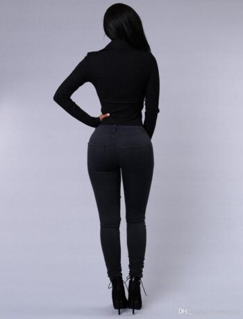 High Street Women Skinny Jeans Ripped Skin Tight Jeans Fashion Black and White Pencil Denim Pants