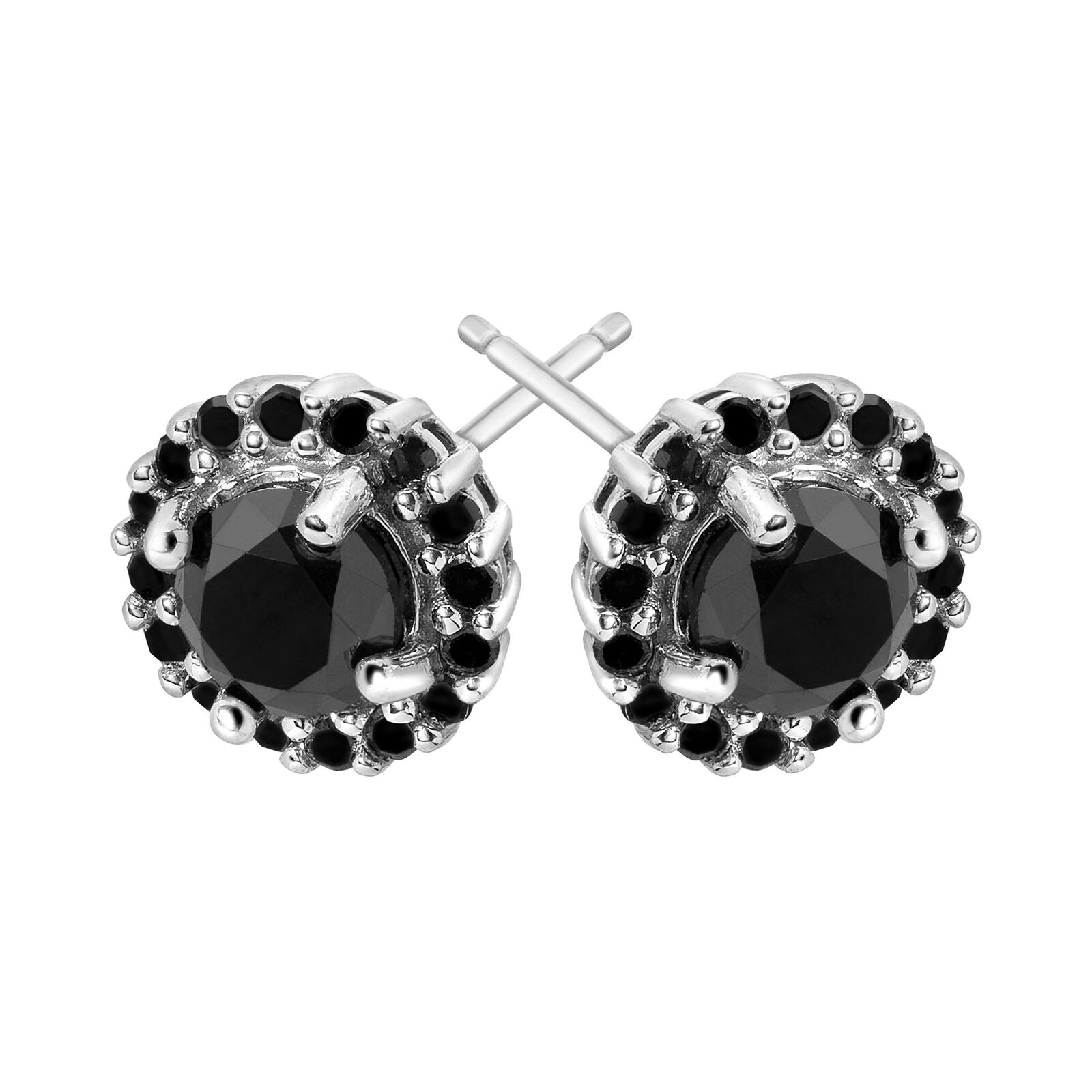 2 ct Black Diamond Halo Stud Earrings in Sterling Silver - NUHBEGINC ...