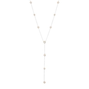 Two-Tone Lariat Necklace with CZ in Sterling Silver & Rose Gold Plating, 18"