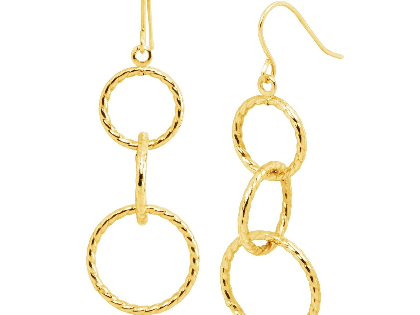 Interlocking Circle Textured Drop Earrings in 14K Gold
