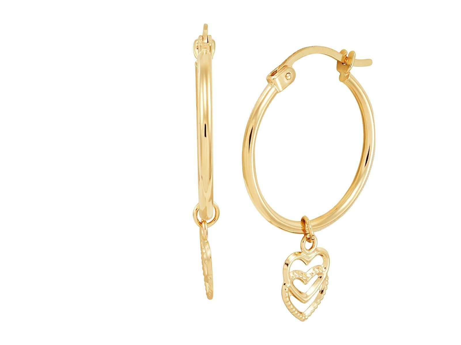 20 mm Dangle Heart Hoop Earrings in 14K Gold
