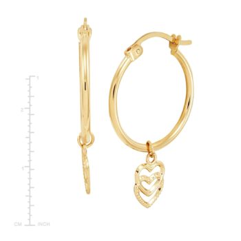 20 mm Dangle Heart Hoop Earrings in 14K Gold