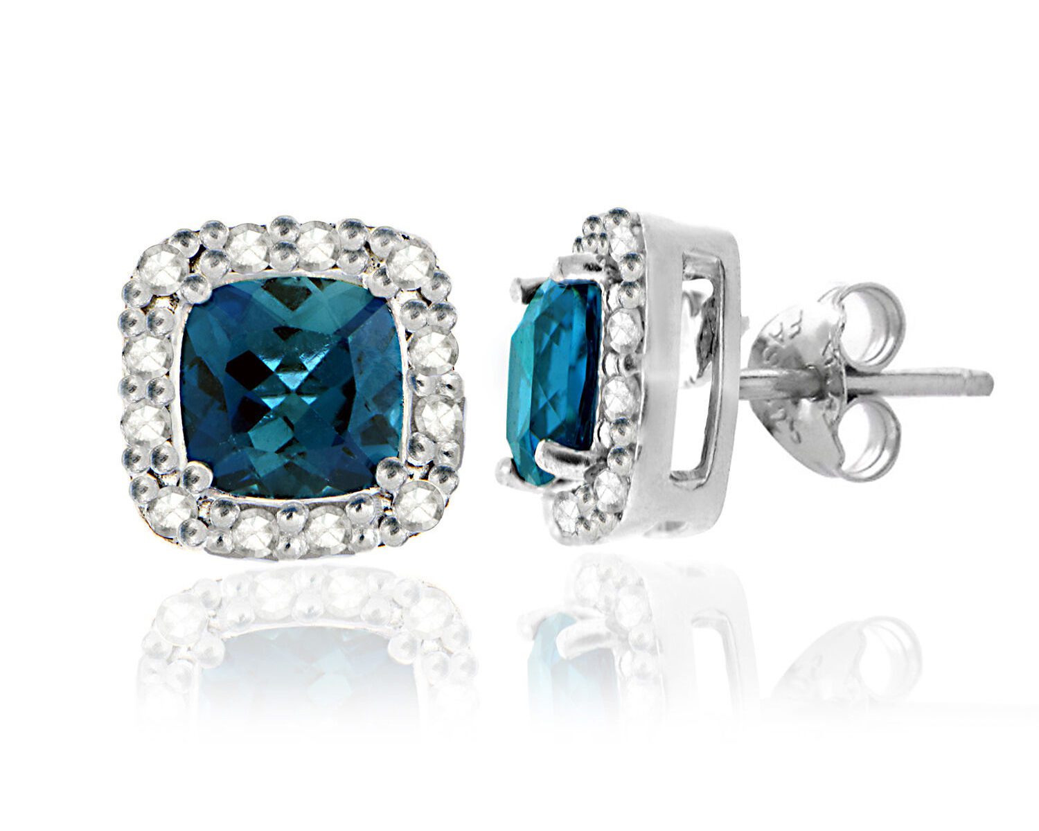 925 Silver 2.1ct London Blue Topaz & 1/8ct Diamond Stud Earrings