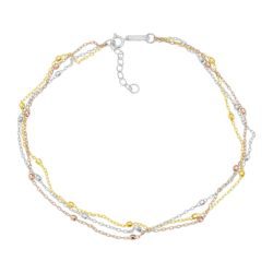 Eternity Gold Triple-Strand Beaded Anklet in 14K Three Tone Gold
