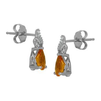 1 1/5 ct Natural Citrine Earrings with Diamonds in Sterling Silver