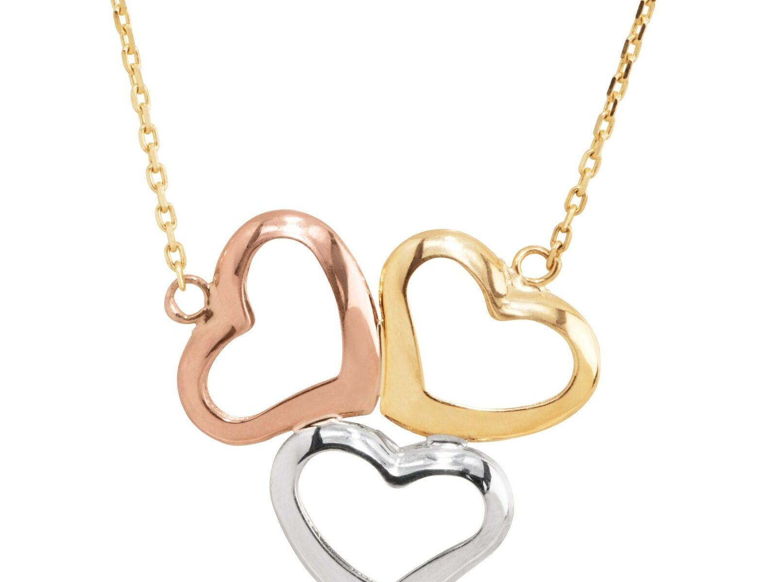 Eternity Gold Open Heart Cluster Necklace in 10K Three-Tone Gold, 18"