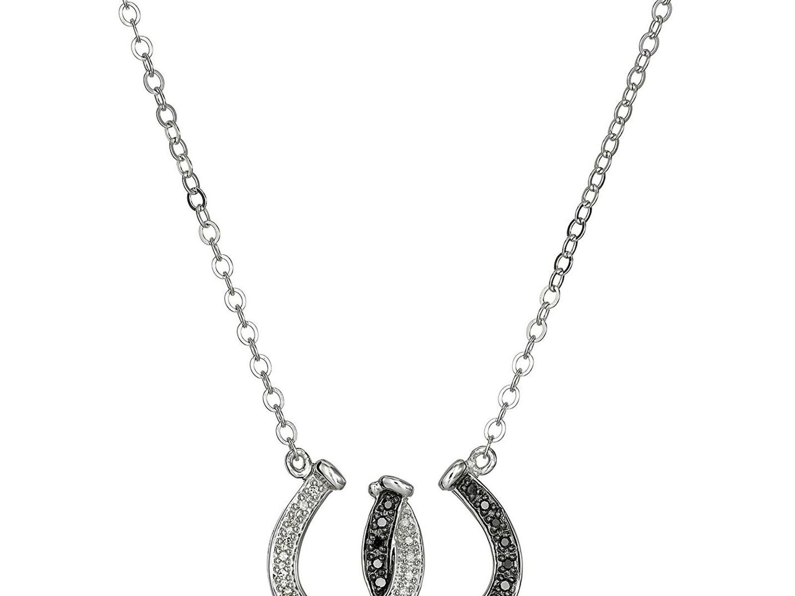 1/8 ct Black & White Diamond Double Horseshoe Pendant in Sterling Silver, 16"
