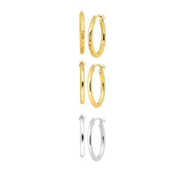 Eternity Gold Set of Three Hoop Earrings in 14K Yellow & White Gold