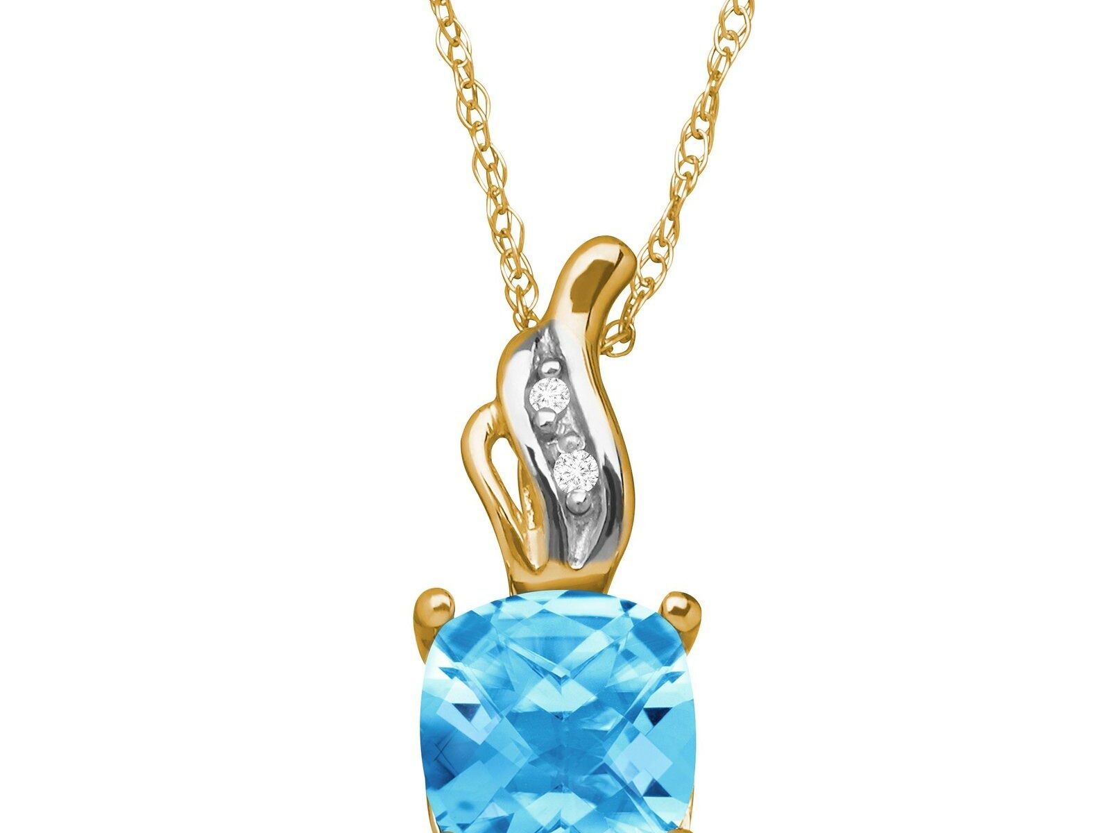 1 1/5 ct Natural Swiss Blue Topaz Pendant with Diamonds in 10K Gold