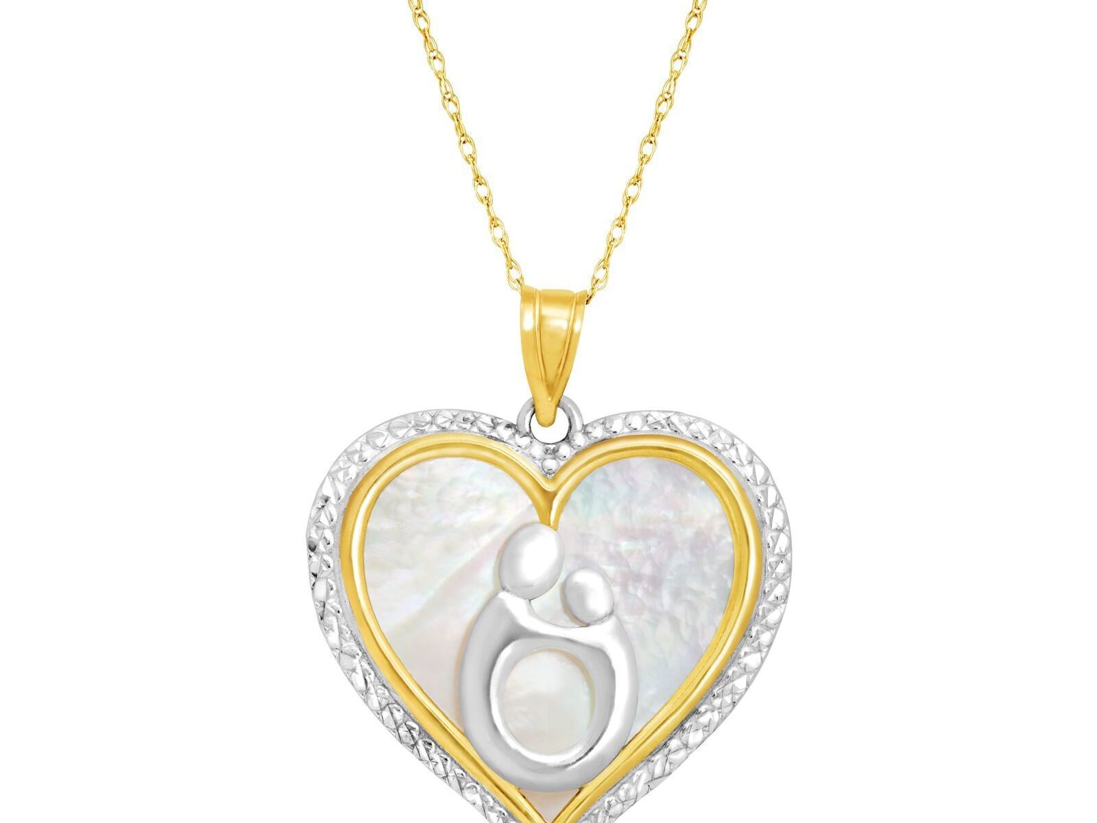 Mother & Child Natural Mother-of-Pearl Heart Pendant in 10K Gold