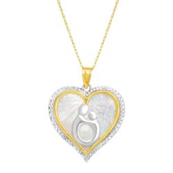 Mother & Child Natural Mother-of-Pearl Heart Pendant in 10K Gold