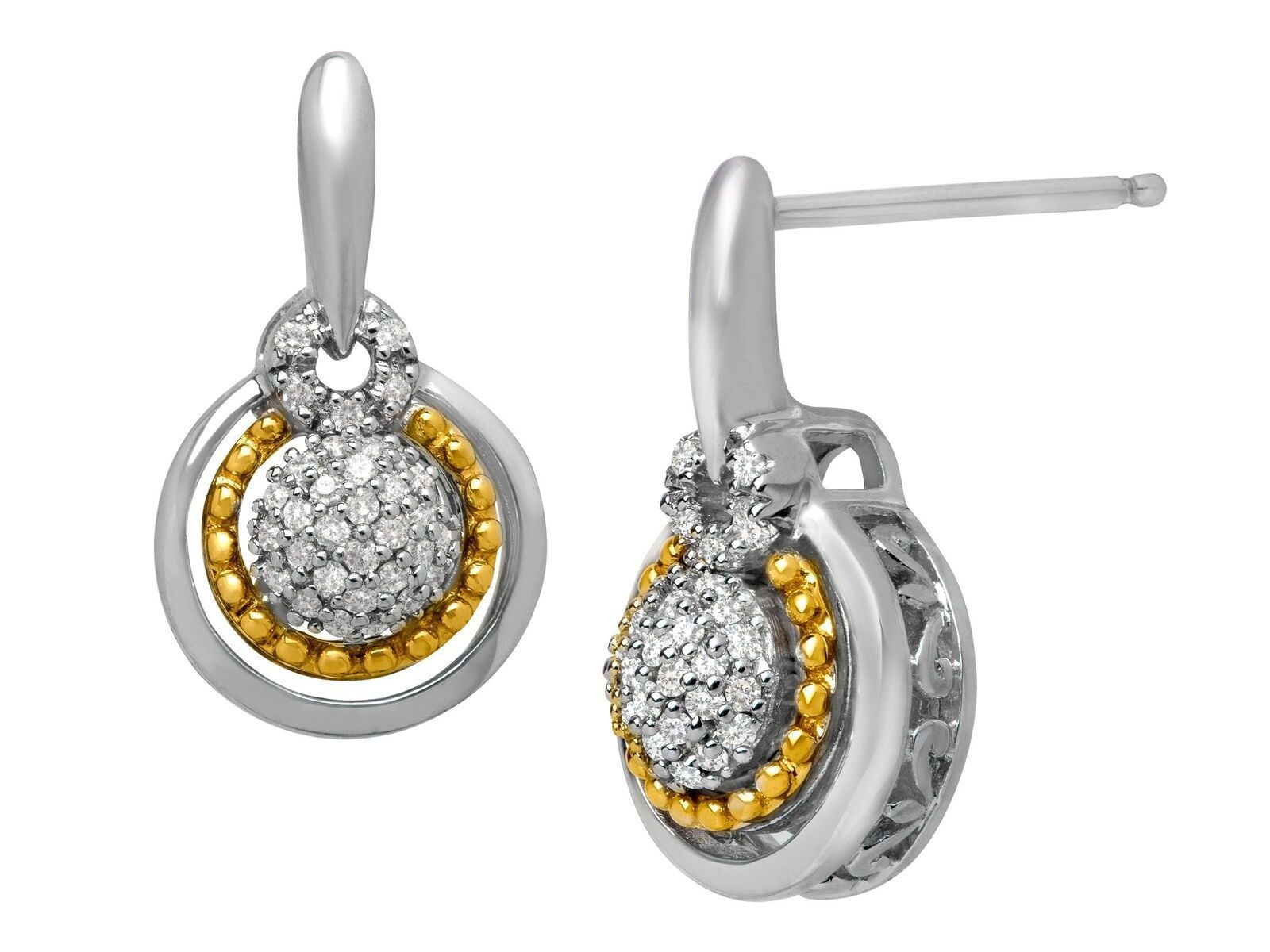 1/5 ct Diamond Drop Earrings in Sterling Silver & 14K Gold