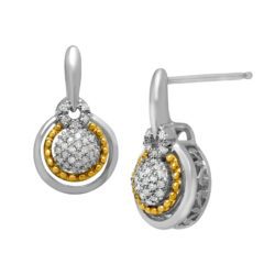 1/5 ct Diamond Drop Earrings in Sterling Silver & 14K Gold