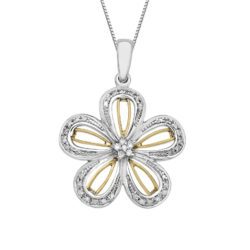 1/8 ct Diamond Flower Pendant in Sterling Silver & 14K Rose Gold