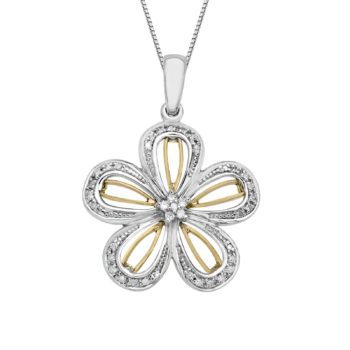 1/8 ct Diamond Flower Pendant in Sterling Silver & 14K Rose Gold