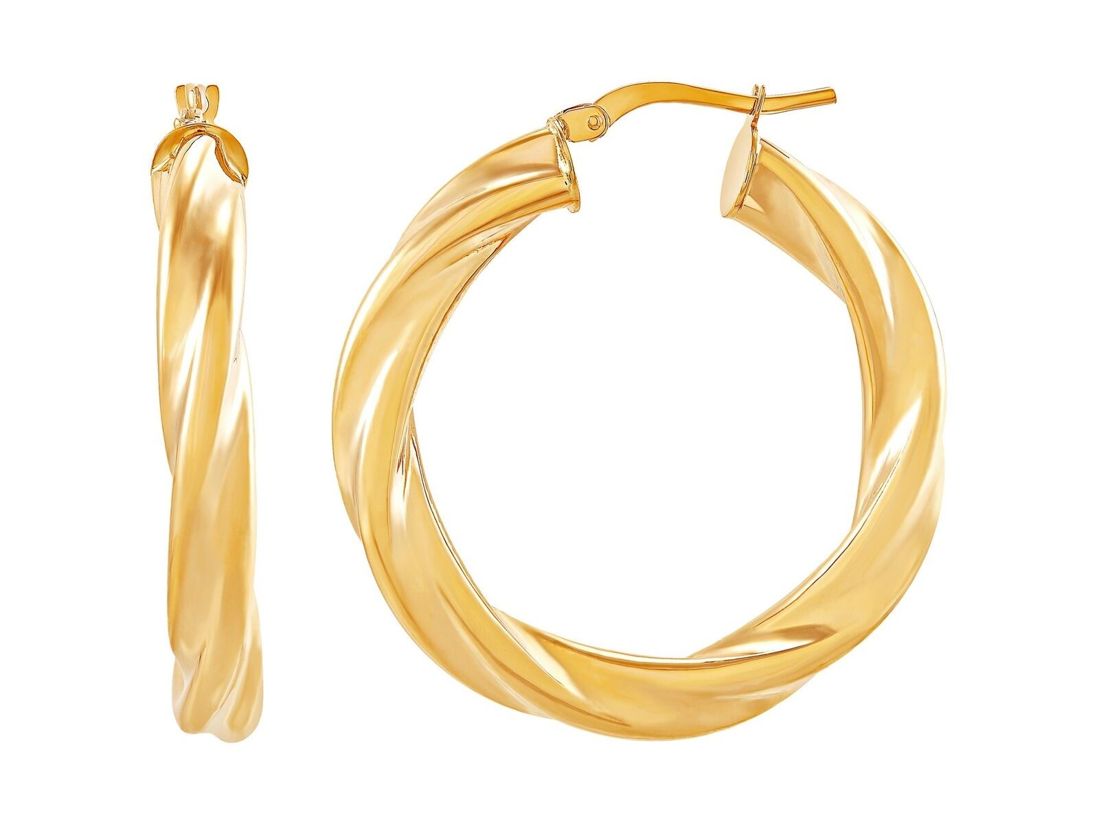 Italian-Made 25 mm Twisted Hoop Earrings in 14K Gold