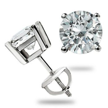 2.50CT ROUND EARRINGS 14K SOLID WHITE GOLD BASKET STUD BRILLIANT SCREW-BACK GIFT