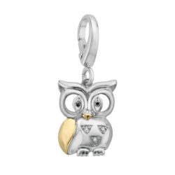 Owl Charm with Diamonds in Sterling Silver & 14K Gold
