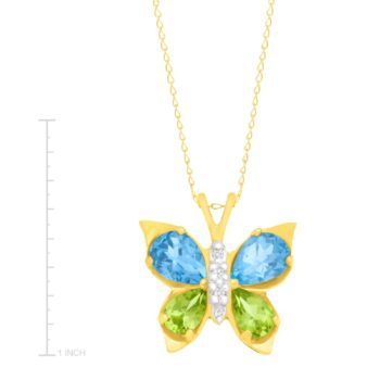 2 1/2 ct Topaz & Peridot Butterfly Pendant with Diamonds in 10K Gold