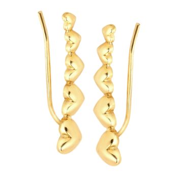 Eternity Gold Graduating Heart Ear Climber Earrings in 10K Gold