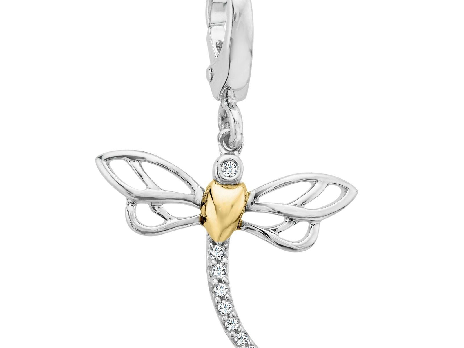Dragonfly Charm with Diamonds in Sterling Silver & 14K Gold