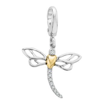 Dragonfly Charm with Diamonds in Sterling Silver & 14K Gold