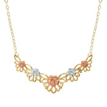 Just Gold Floral Garland& Necklace in 10K Three-Tone Gold