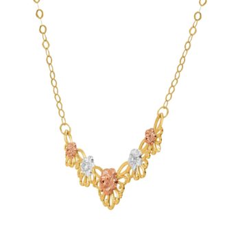 Just Gold Floral Garland& Necklace in 10K Three-Tone Gold