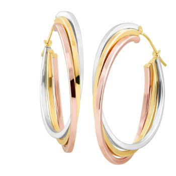Stacked Three-Tone Hoop Earrings in 14K Two-Tone Gold-Bonded Sterling Silver