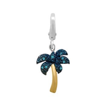 Palm Tree Charm with Blue Diamonds in Sterling Silver & 14K Gold