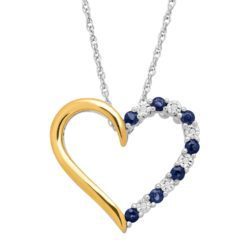 Natural Sapphire Open Heart Pendant with Diamonds in Sterling Silver & 14K Gold