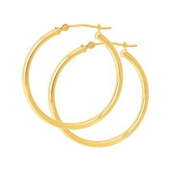 30 mm Polished Tube Hoop Earrings in 14K Gold