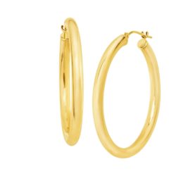 35 mm Round Tube Hoop Earrings in 14K Gold
