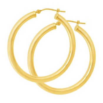35 mm Round Tube Hoop Earrings in 14K Gold