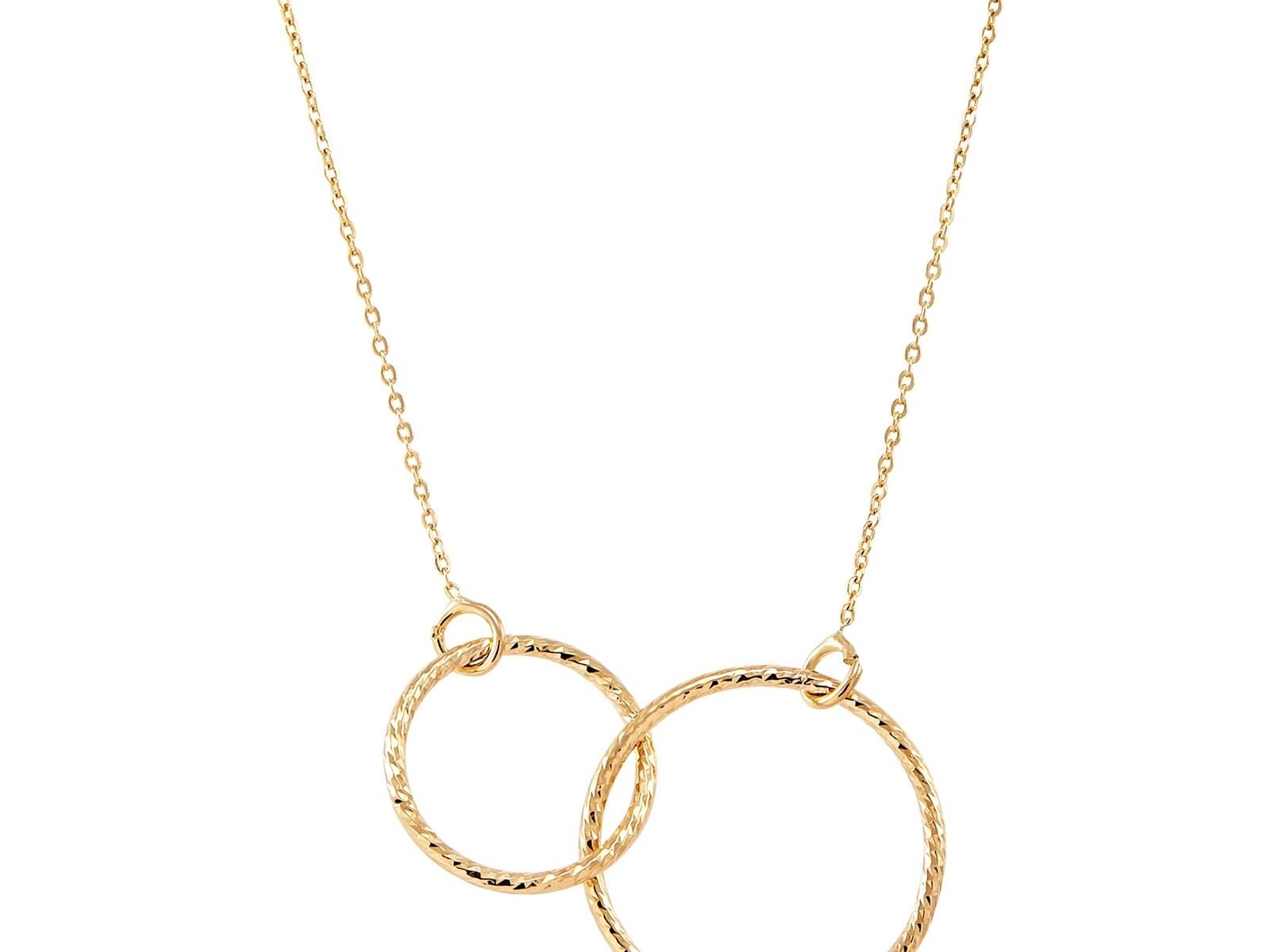 Interlocking Textured Double Circle Necklace in 14K Gold, 17"